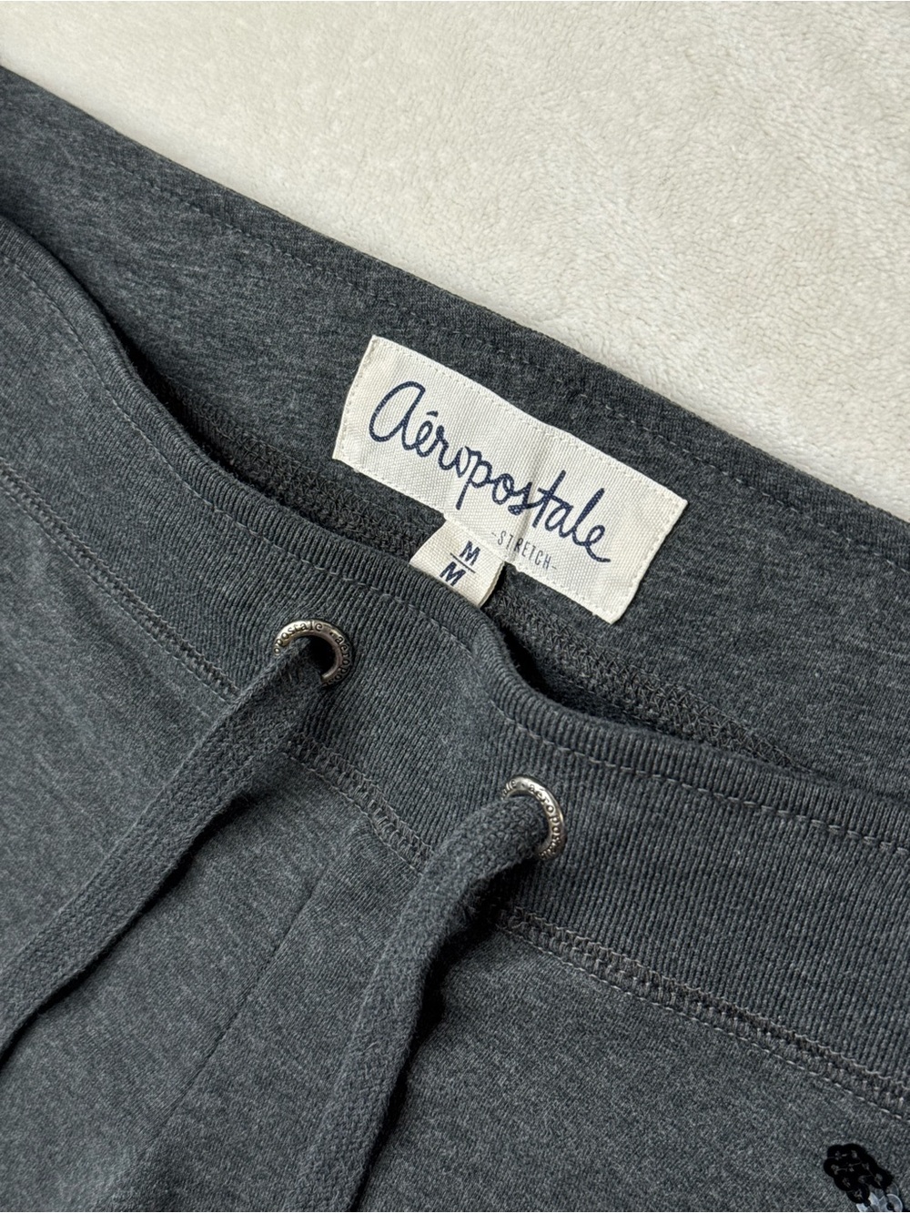 Aeropostale - Y2k Low-rise Flare Charcoal Gray Script Logo Drawstring Sweatpants - Picture 7 of 13